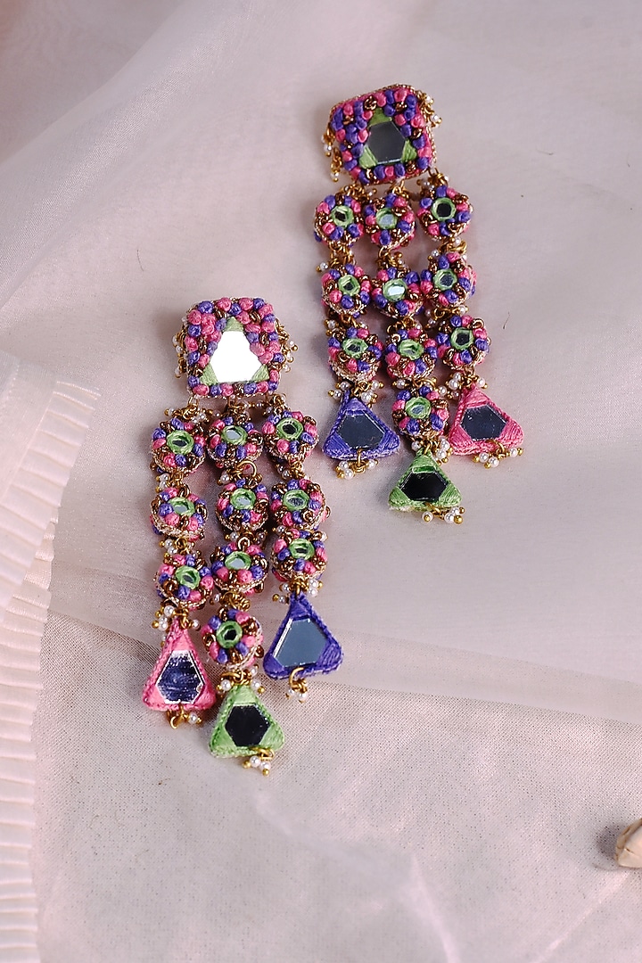 Multi-Colored Embroidered Dangler Earrings by Charkhee Accessories at Pernia's Pop Up Shop