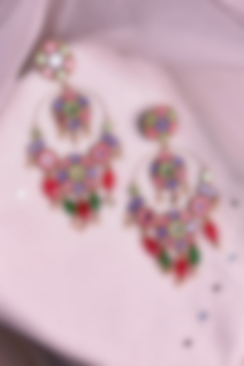 Multi-Colored Embroidered Chandbaali Earrings by Charkhee Accessories at Pernia's Pop Up Shop
