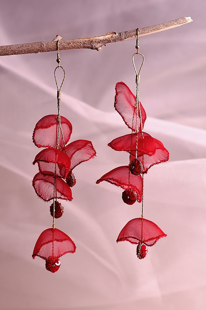 Red Sequinned Dangler Earrings by Charkhee Accessories
