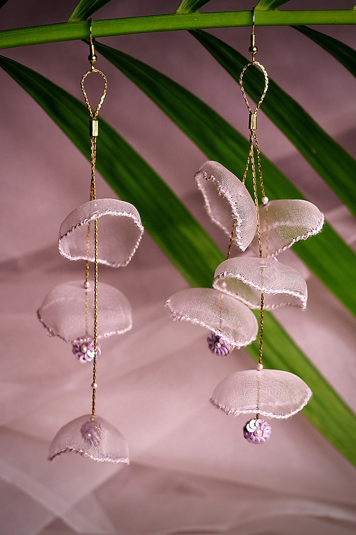 White Sequinned Dangler Earrings by Charkhee Accessories