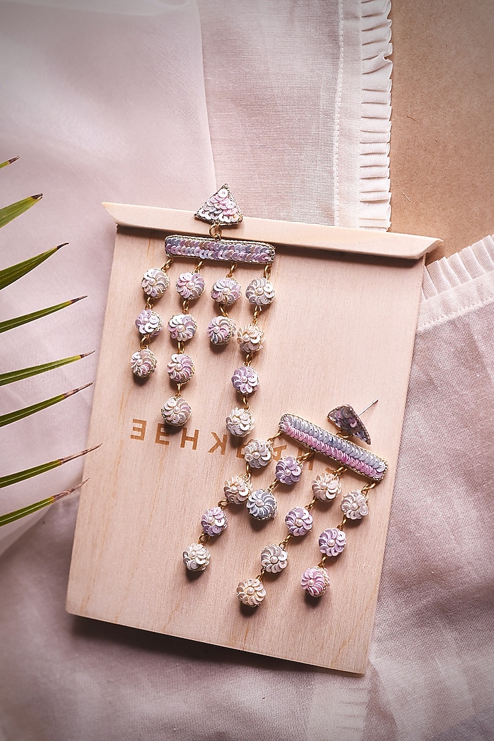 Multi-Colored Hand Embroidered Dangler Earrings by Charkhee Accessories at Pernia's Pop Up Shop