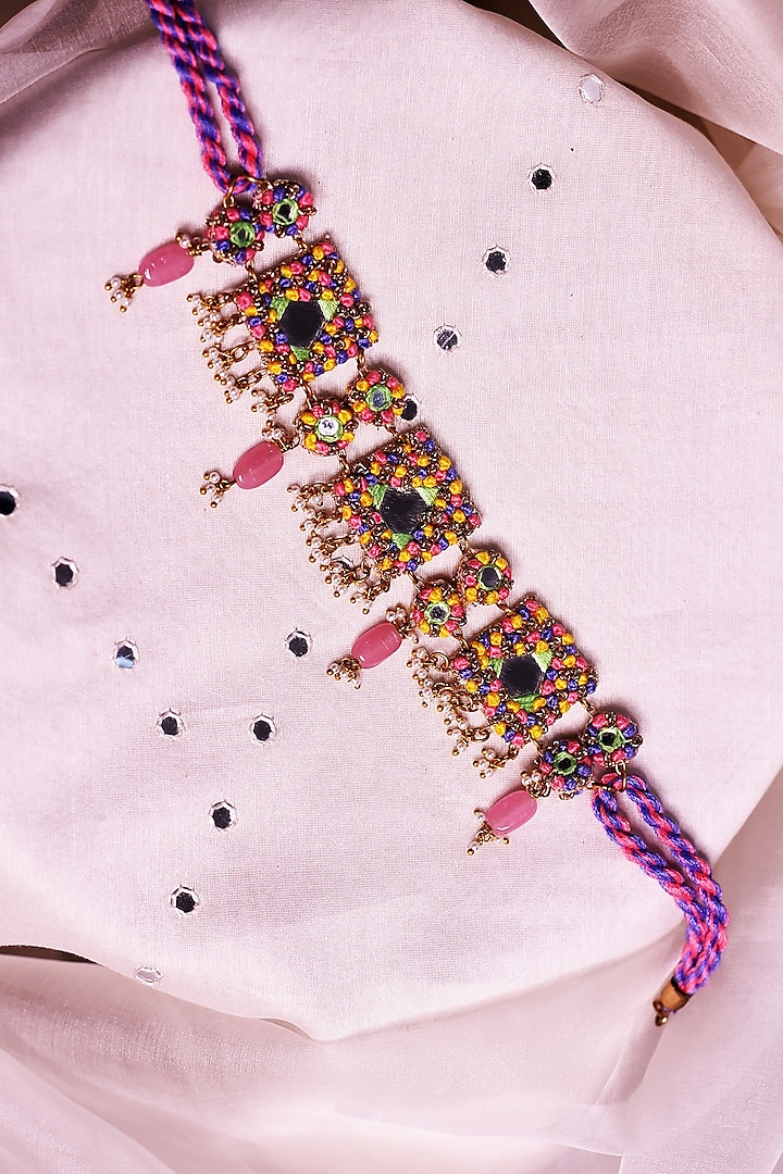 Multi-Colored Embroidered Necklace by Charkhee Accessories