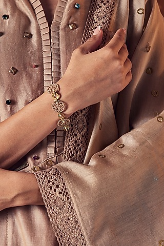 Gold Finish Embroidered Bracelet by Charkhee Accessories