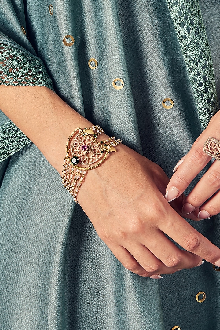 Multi-Colored Embroidered Bracelet by Charkhee Accessories