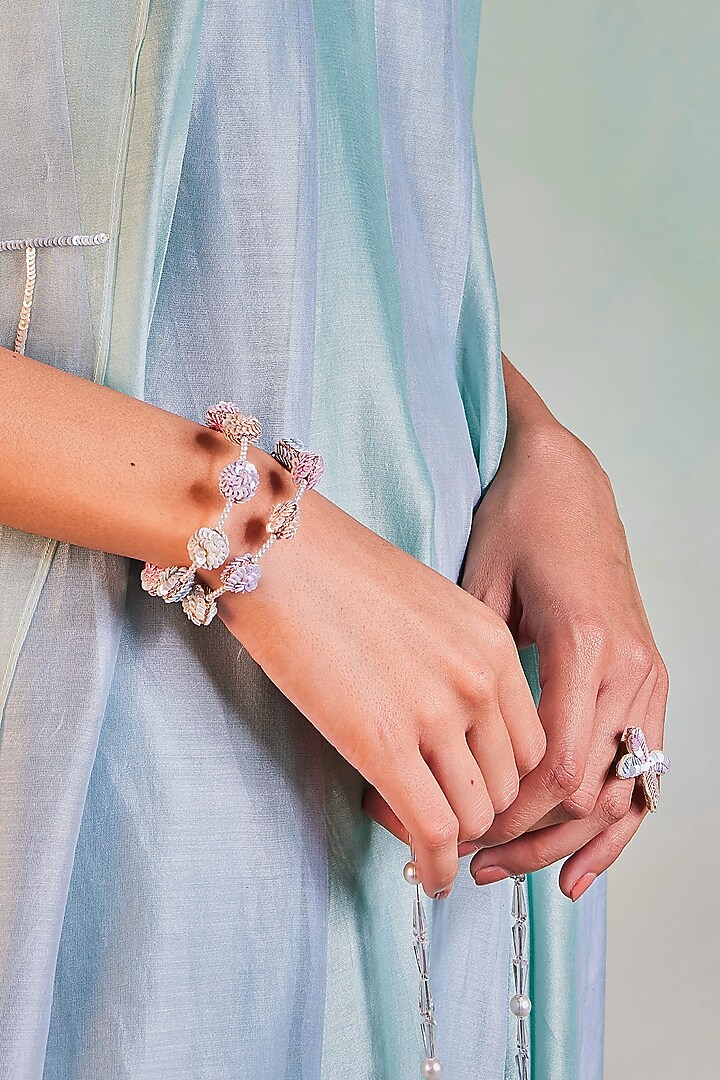 Multi-Colored Hand Embroidered Bracelet by Charkhee Accessories at Pernia's Pop Up Shop