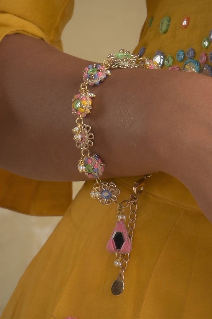 Multi-Colored Embroidered Bracelet by Charkhee Accessories at Pernia's Pop Up Shop