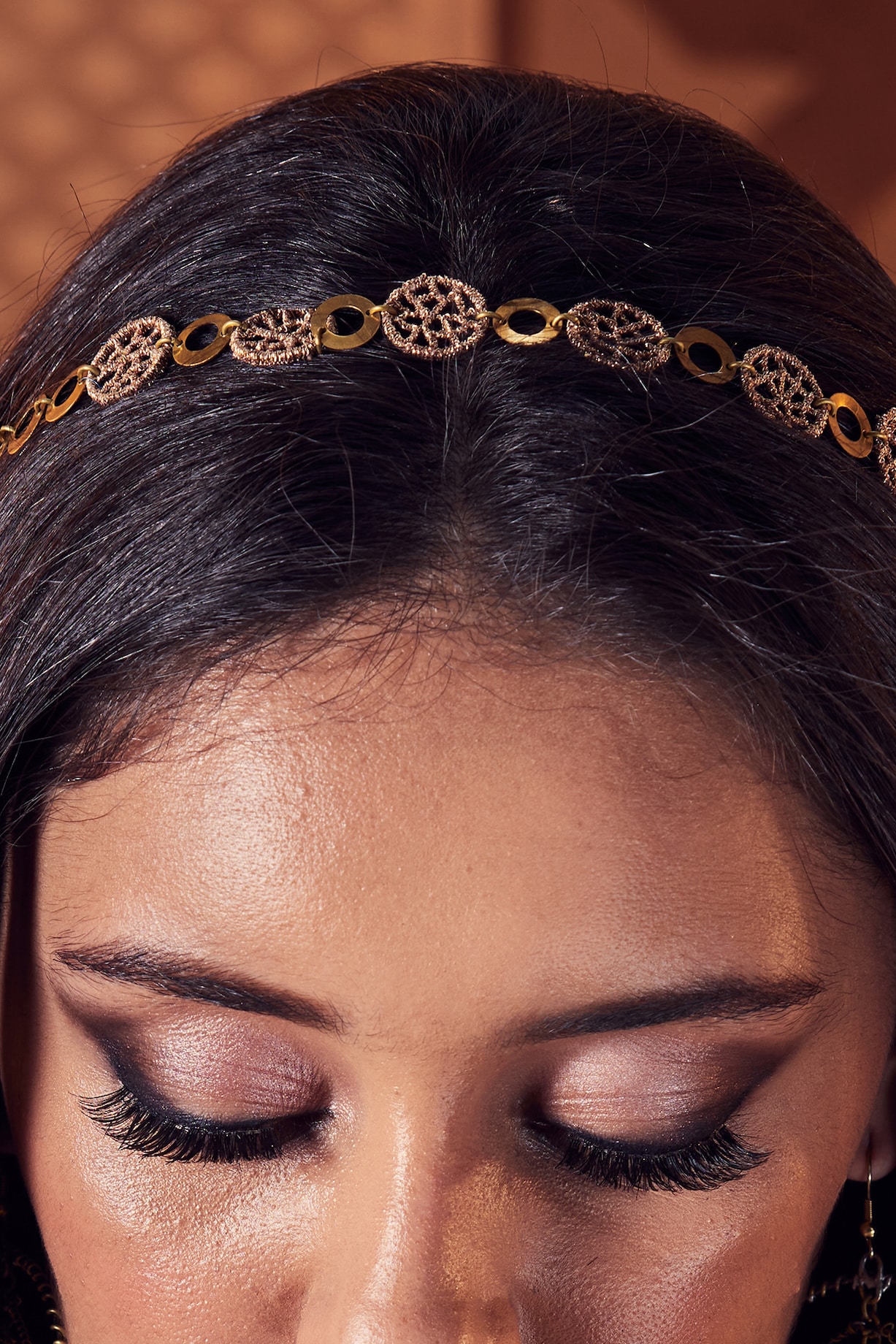Gold Finish Embroidered Headband by Charkhee Accessories at