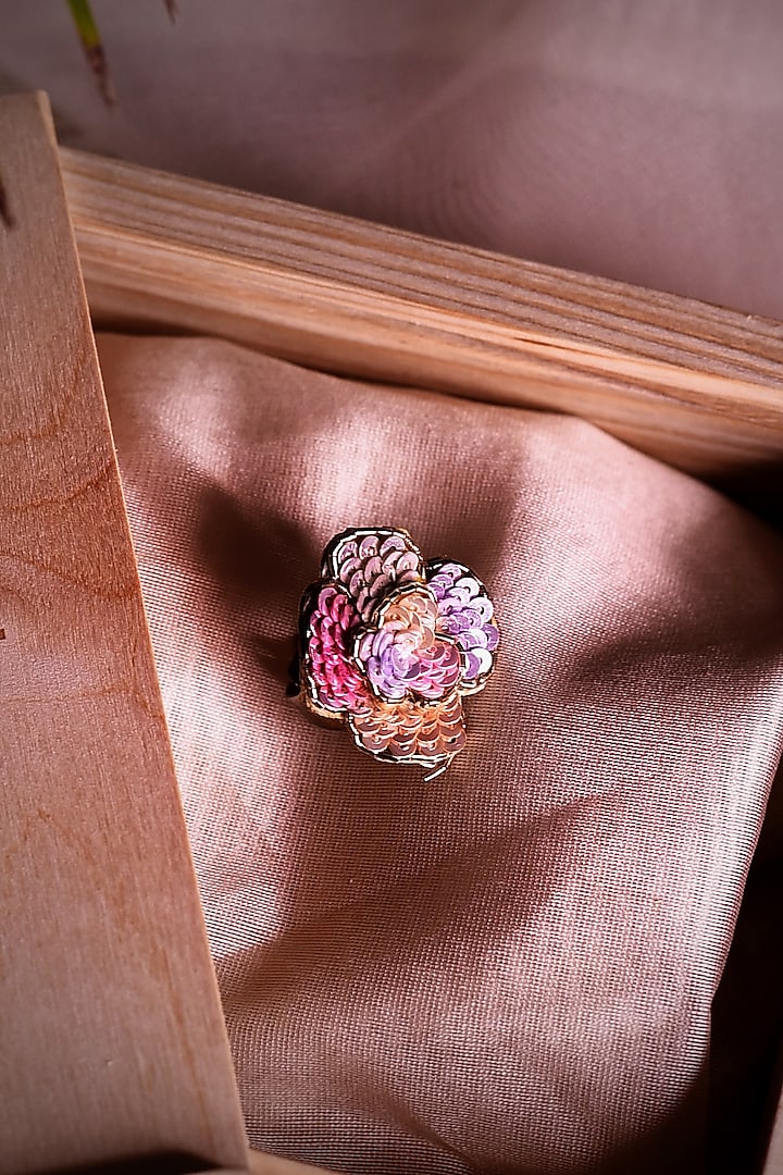 Multi-Colored Hand Embroidered Ring by Charkhee Accessories