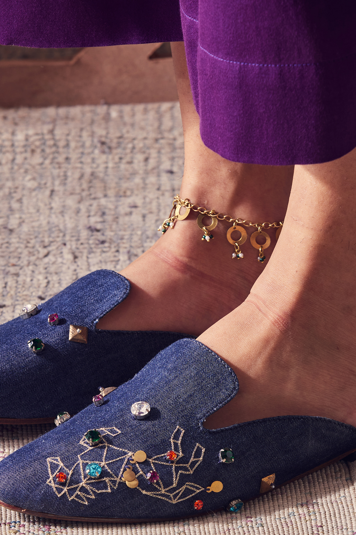 Gold Finish Embroidered Anklet by Charkhee Accessories