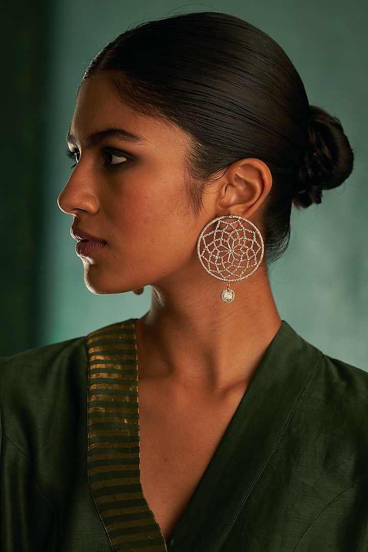 Gold Finish Zari Dangler Earrings by Charkhee Accessories
