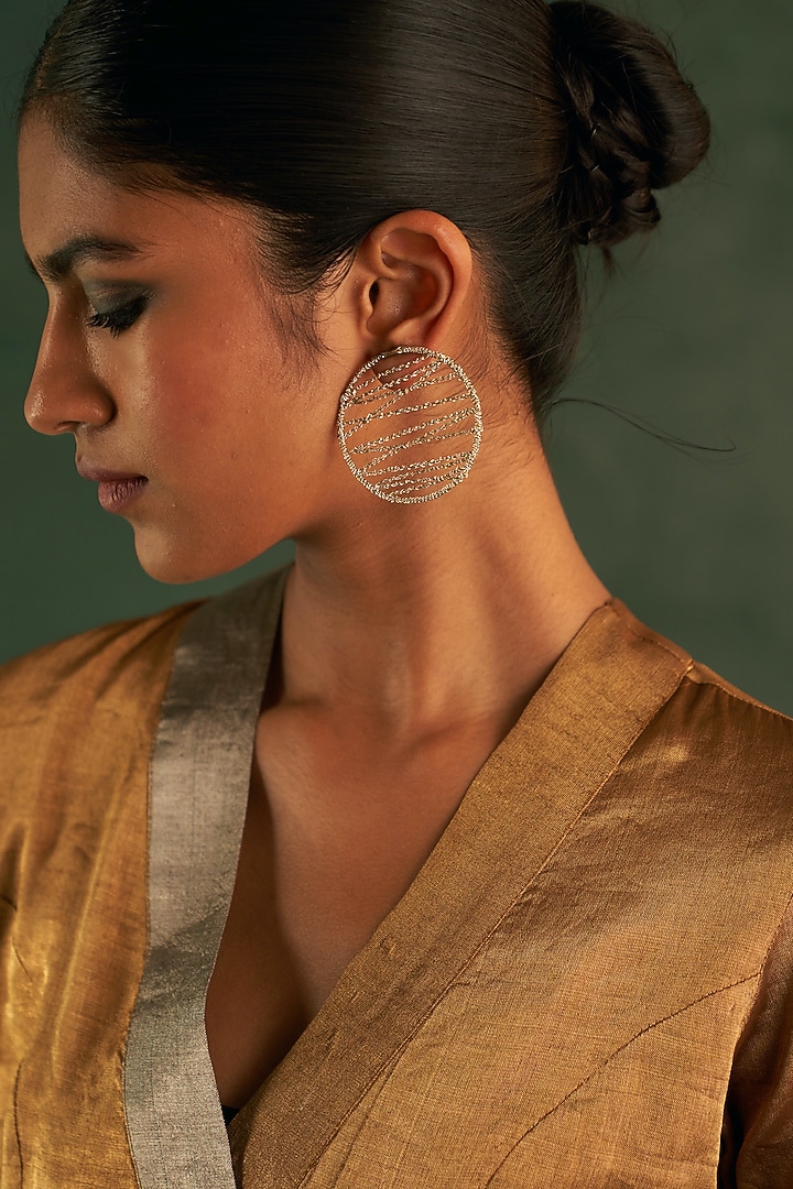 Gold Finish Zari Dangler Earrings by Charkhee Accessories at Pernia's Pop Up Shop