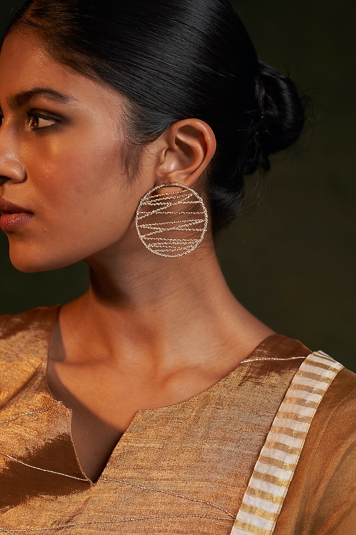 Gold Finish Zari Dangler Earrings by Charkhee Accessories at Pernia's Pop Up Shop