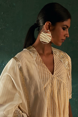 Gold Finish Gota Dangler Earrings by Charkhee Accessories