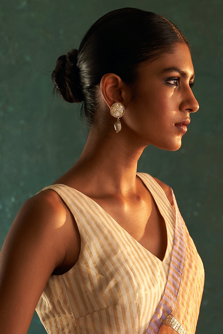 Gold Finish Beaded Dangler Earrings by Charkhee Accessories at Pernia's Pop Up Shop