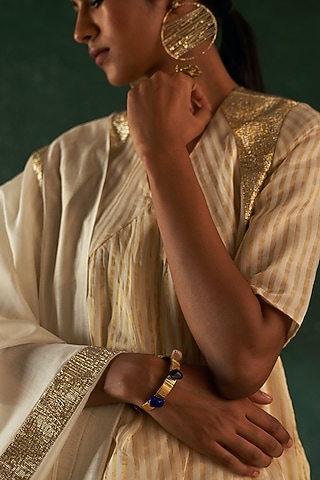 Gold Finish Glass Beaded Bracelet by Charkhee Accessories