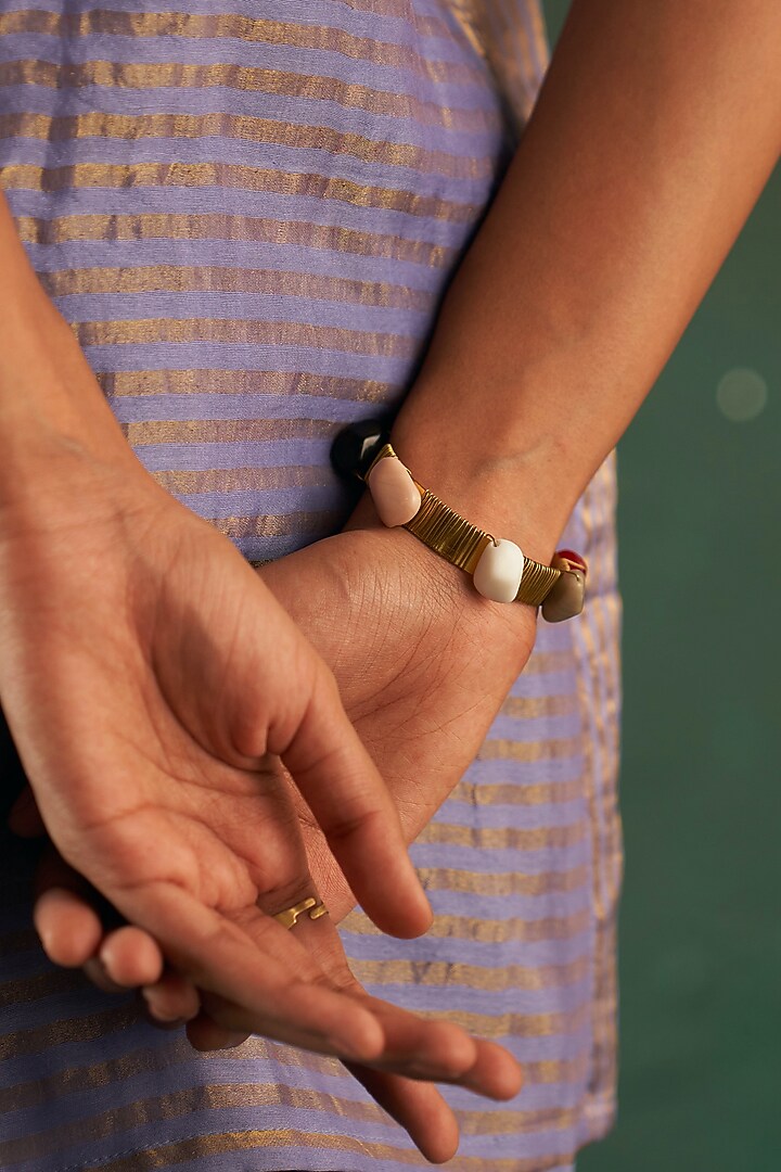 Gold Finish Glass Beaded Bracelet by Charkhee Accessories at Pernia's Pop Up Shop