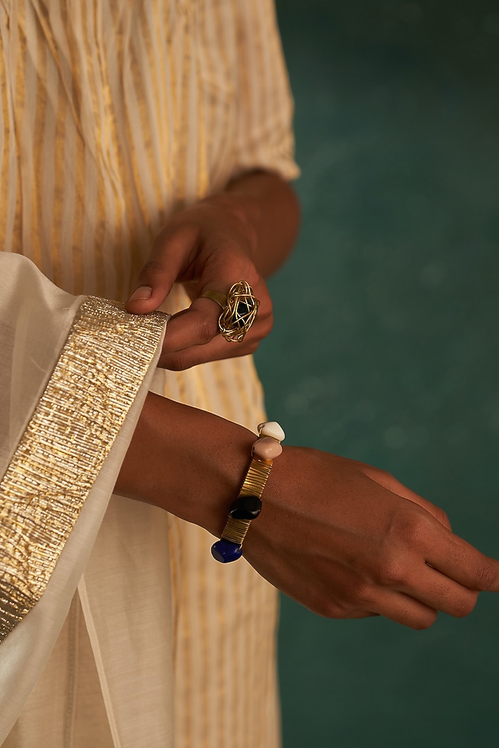 Gold Finish Glass Beaded Bracelet by Charkhee Accessories at Pernia's Pop Up Shop