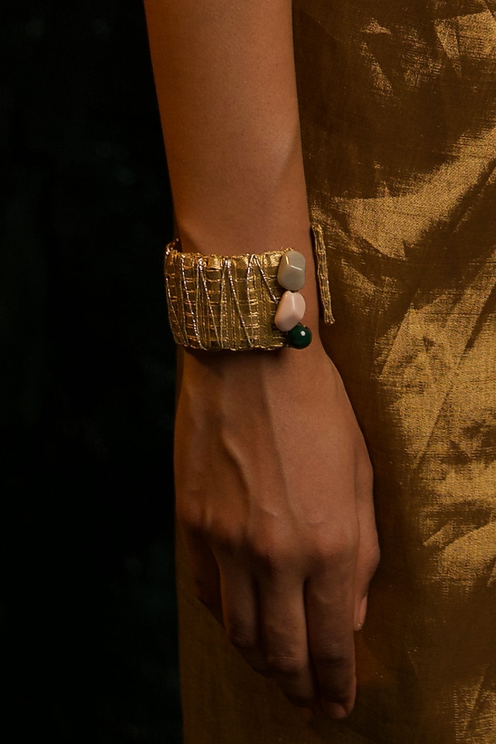 Gold Finish Gemstone Bracelet by Charkhee Accessories at Pernia's Pop Up Shop