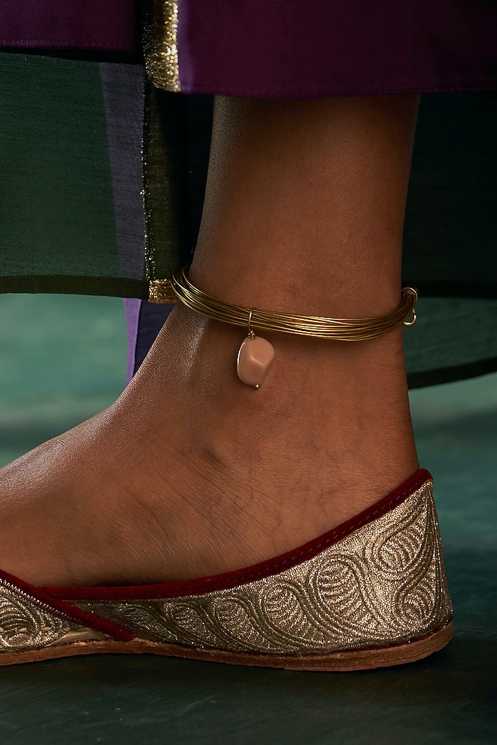 Gold Finish Beaded Anklet by Charkhee Accessories at Pernia's Pop Up Shop