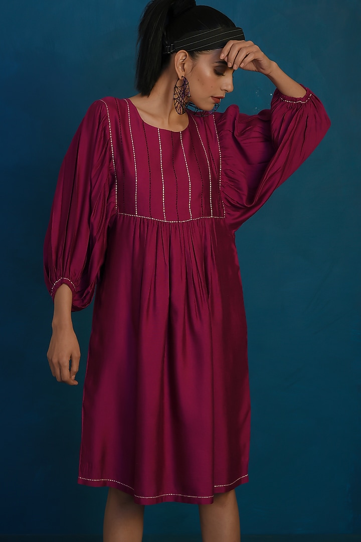 Wine Embroidered Midi Summer Dress by Charkhee at Pernia's Pop Up Shop