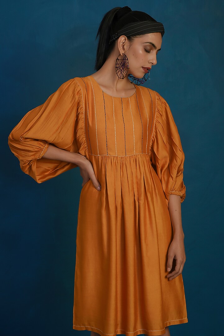 Mustard Embroidered Midi Summer Dress by Charkhee at Pernia's Pop Up Shop