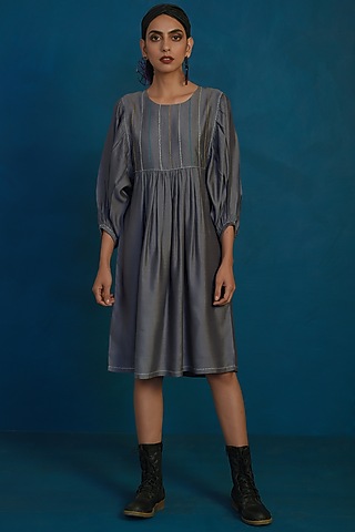 Grey Embroidered Midi Dress by Charkhee