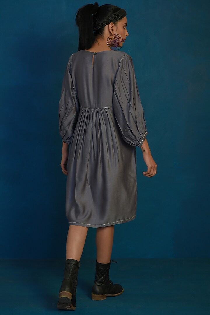 Grey Embroidered Midi Summer Dress by Charkhee at Pernia's Pop Up Shop