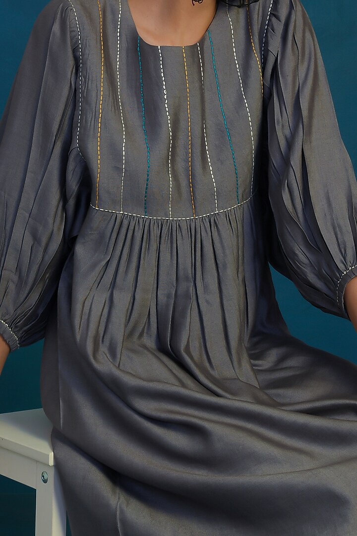 Grey Embroidered Midi Summer Dress by Charkhee at Pernia's Pop Up Shop
