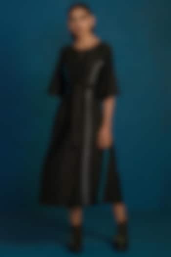 Black Embroidered Midi Summer Dress With Belt by Charkhee at Pernia's Pop Up Shop