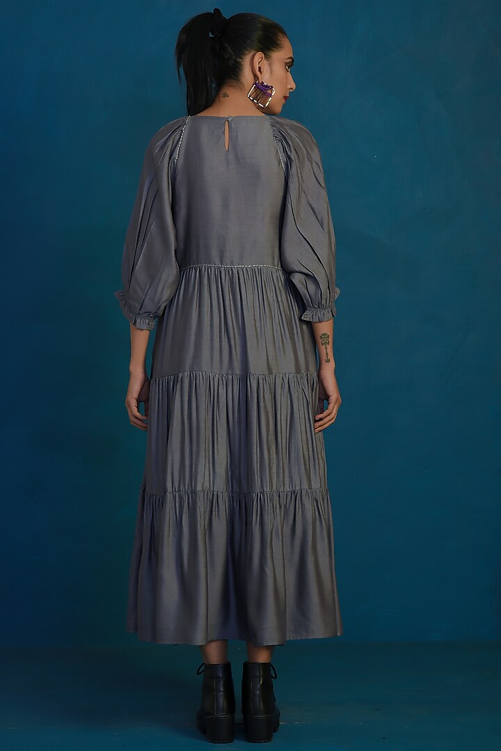 Grey Embroidered Maxi Summer Dress by Charkhee at Pernia's Pop Up Shop