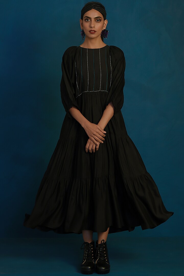 Black Embroidered Maxi Dress Design by Charkhee at Pernia's Pop Up Shop ...