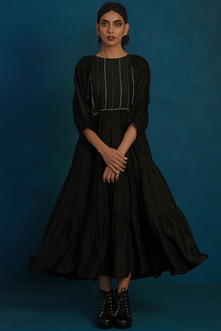 Black Embroidered Maxi Summer Dress by Charkhee at Pernia's Pop Up Shop