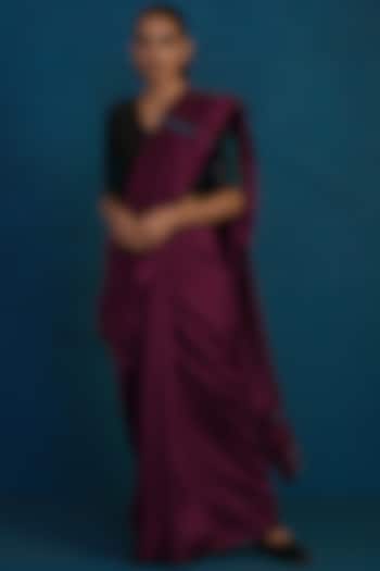 Wine & Black Hand Embroidered Festive Saree Set by Charkhee at Pernia's Pop Up Shop