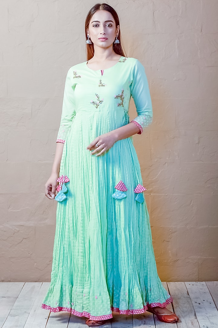 Mint Green Embroidered Anarkali Set Design by Charkhee at Pernia's Pop