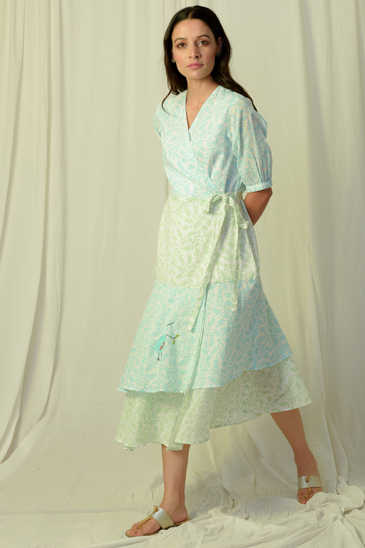 white embroidered wrap dress