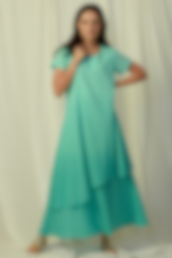 Green Ombre Embroidered & Layered Maxi Dress by Charkhee