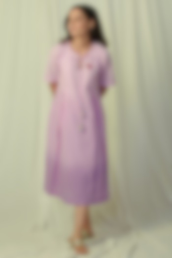 Lavender Ombre Embroidered & Pleated Midi Dress by Charkhee