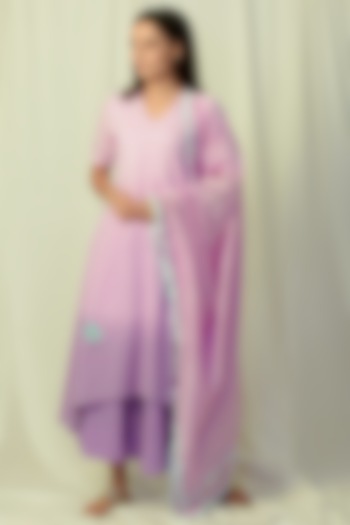 Lavender Ombre Embroidered & Flared Kurta Set by Charkhee