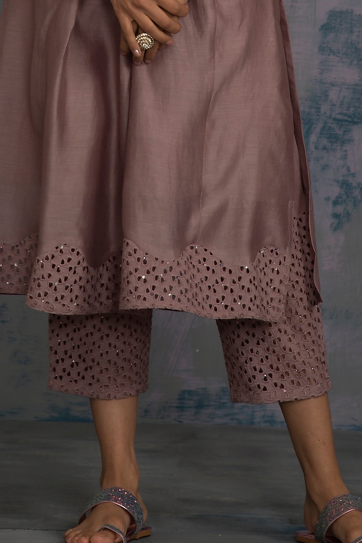Dusty Mauve Embroidered Kurta Set main image 0