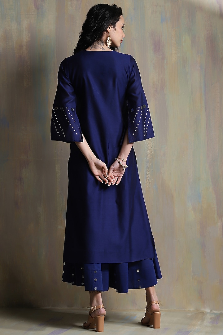 Sapphire Blue Chanderi Embellished Kurta Set by Charkhee at Pernia's Pop Up Shop