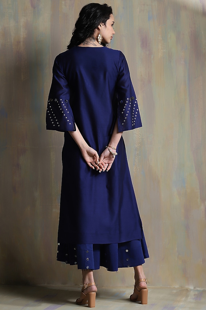 Sapphire Blue Chanderi Embellished Kurta Set by Charkhee at Pernia's Pop Up Shop