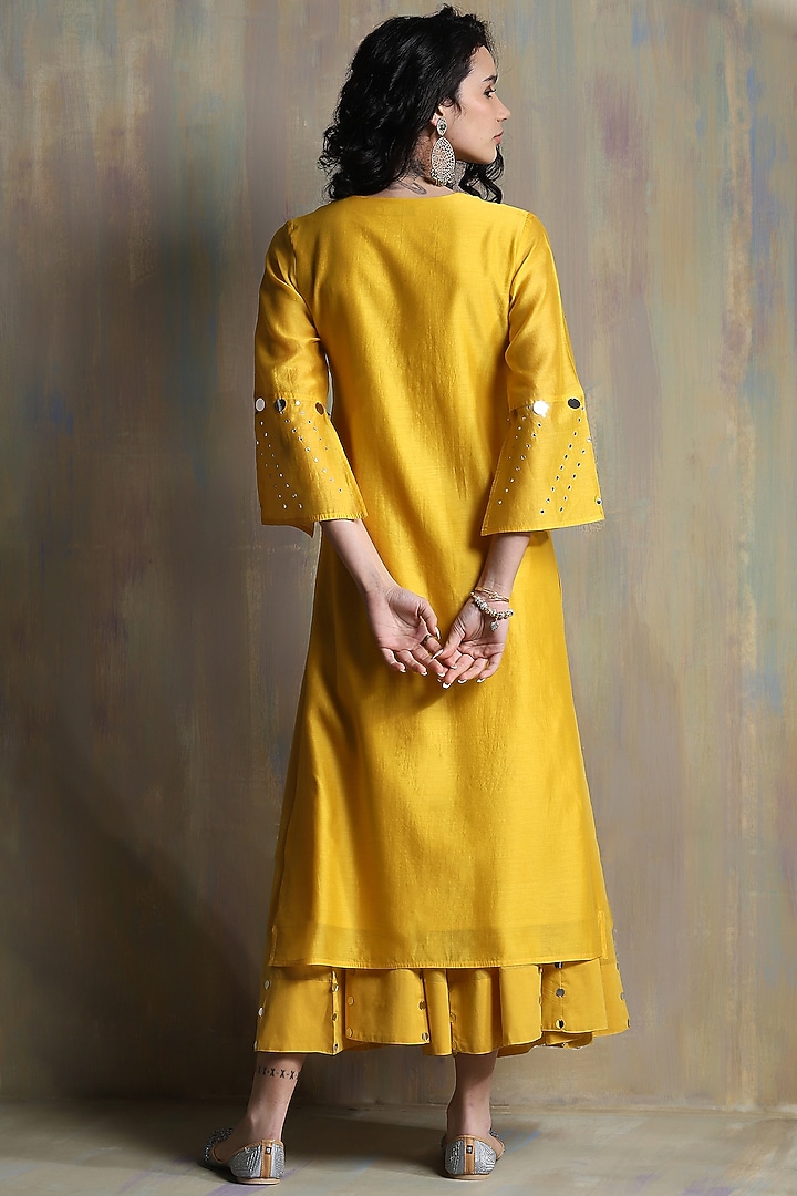 Sunflower Yellow Chanderi Embellished Kurta Set by Charkhee at Pernia's Pop Up Shop