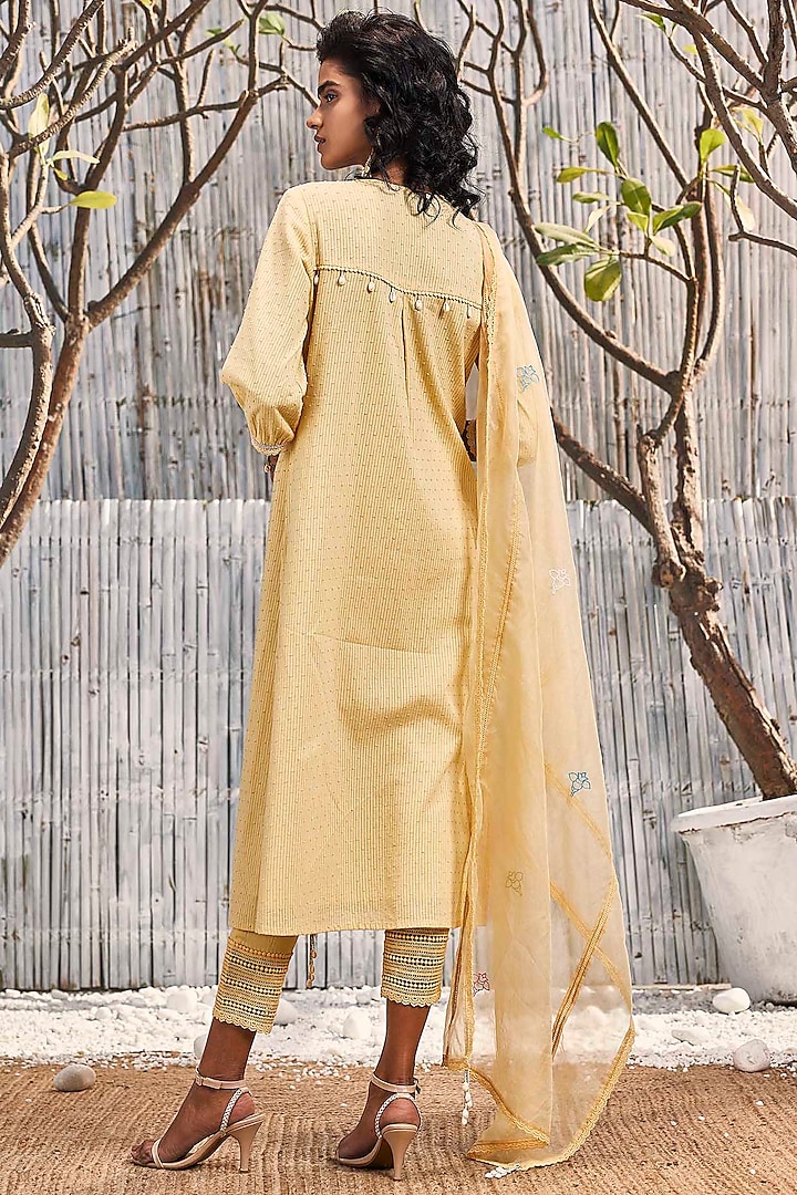 Sunshine Yellow Dobby Cotton Embroidered Kurta Set by Charkhee at Pernia's Pop Up Shop