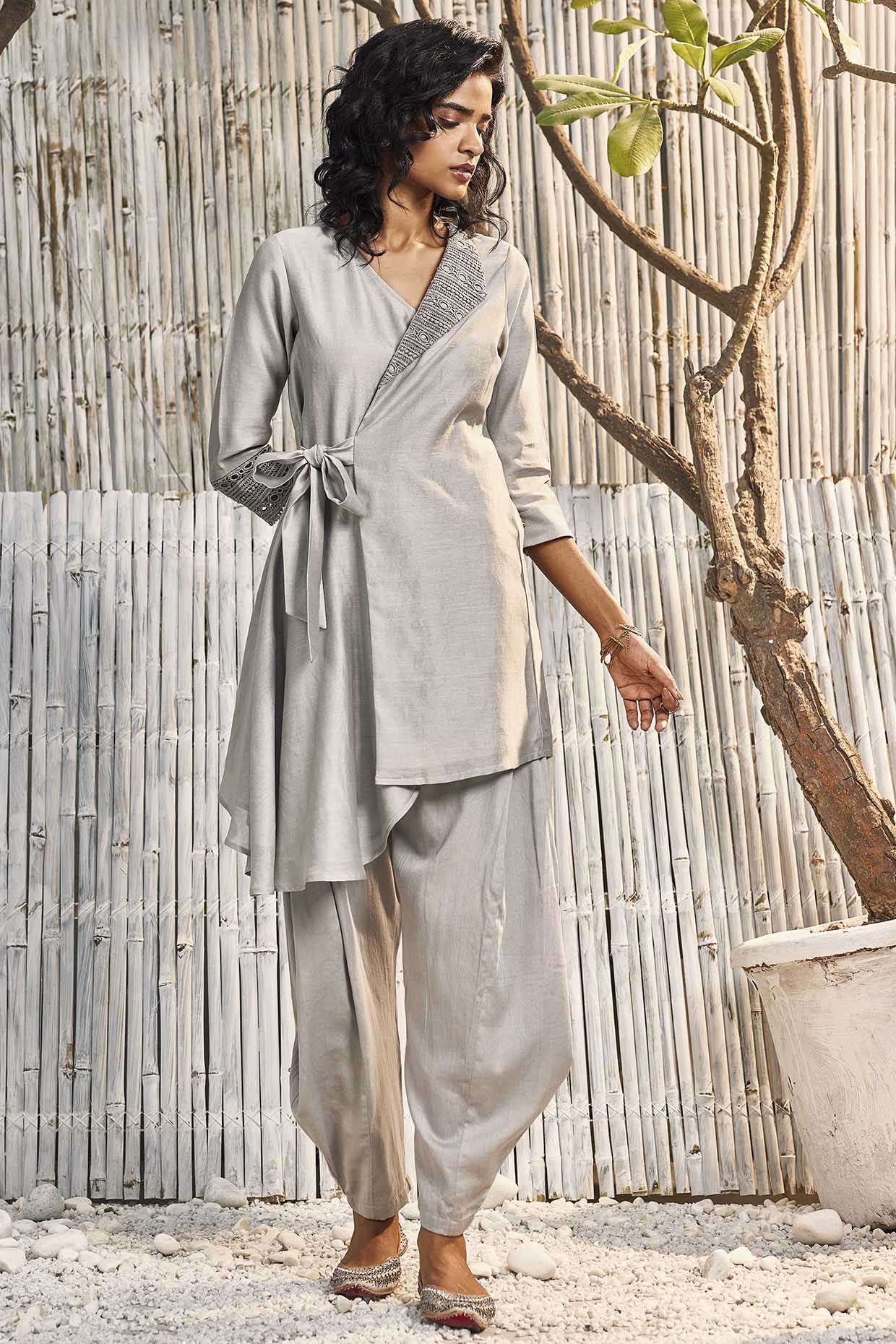 Grey Pure Chanderi Co-Ord Set by Charkhee at Pernia's Pop Up Shop