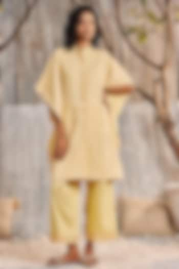 Sunshine Yellow Dobby Cotton Kaftan Set by Charkhee