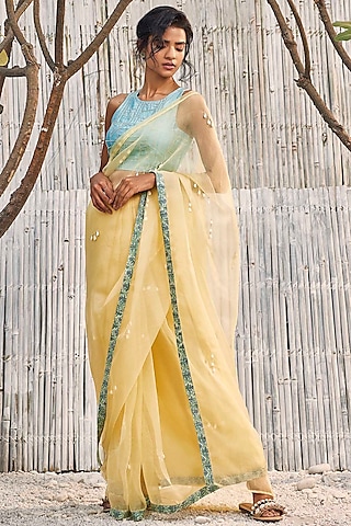 Yellow Organza & Crepe Pant Set Design by Chhavvi Aggarwal at Pernia's Pop  Up Shop 2024