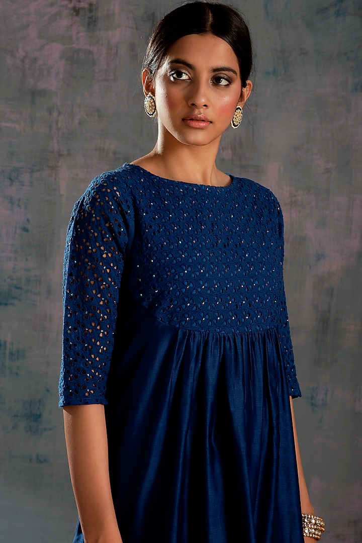 Midnight Blue Embellished Round Yoke Kurta Set by Charkhee at Pernia's Pop Up Shop