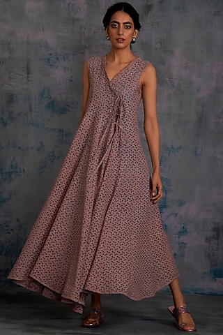 Berry Mauve Swarovski Angrakha Dress by Charkhee