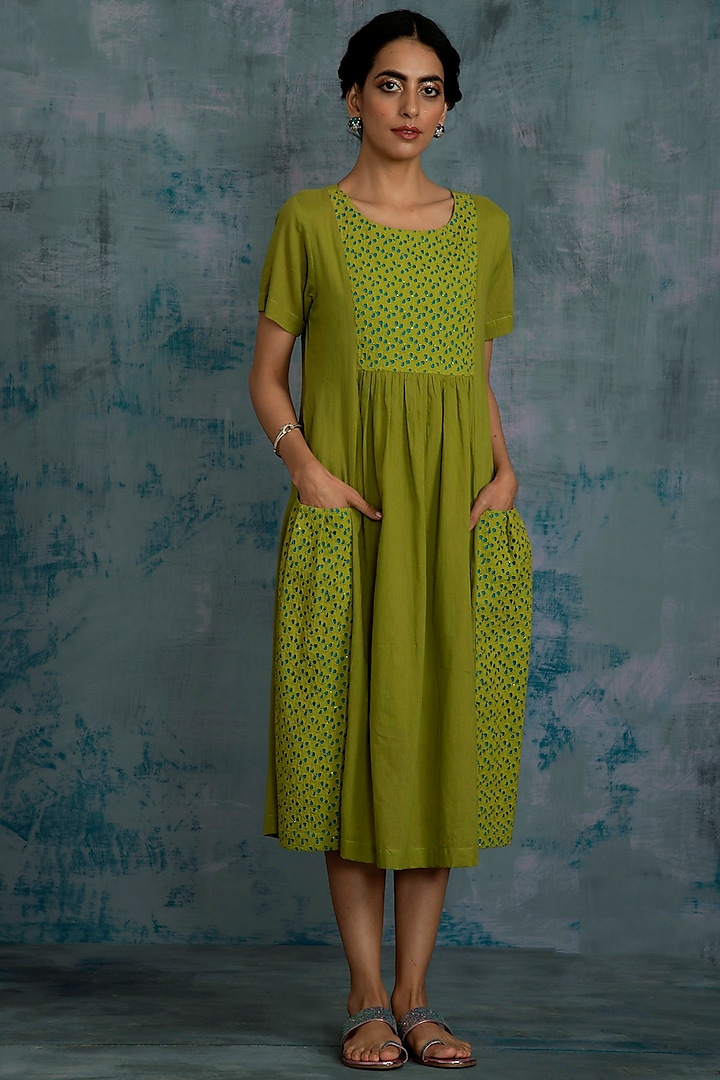 Berry Green Embellished Dress by Charkhee