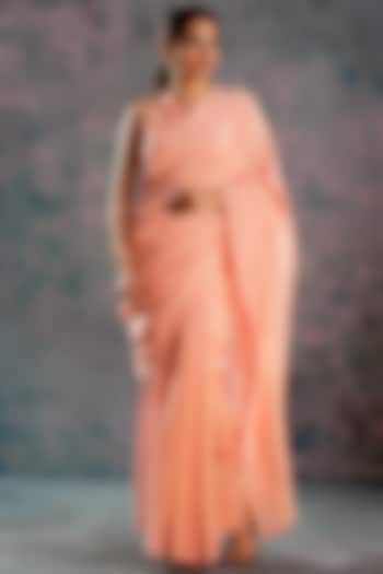 Peach Embellished Saree Set by Charkhee